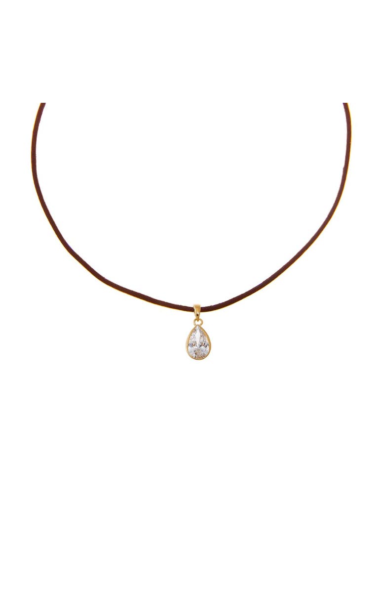 BY ADINA EDEN Lab Grown Diamond Pear Bezel Brown Leather Chain Necklace 14K, Main, color, Brown - 3 Carat