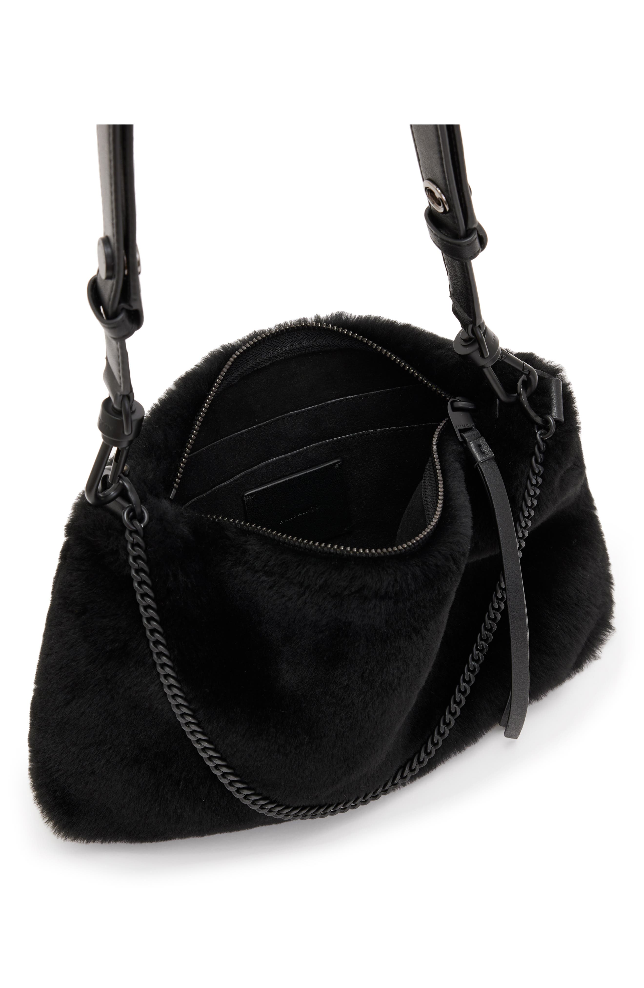 AllSaints Eve Genuine Shearling Crossbody Bag, Alternate, color, 