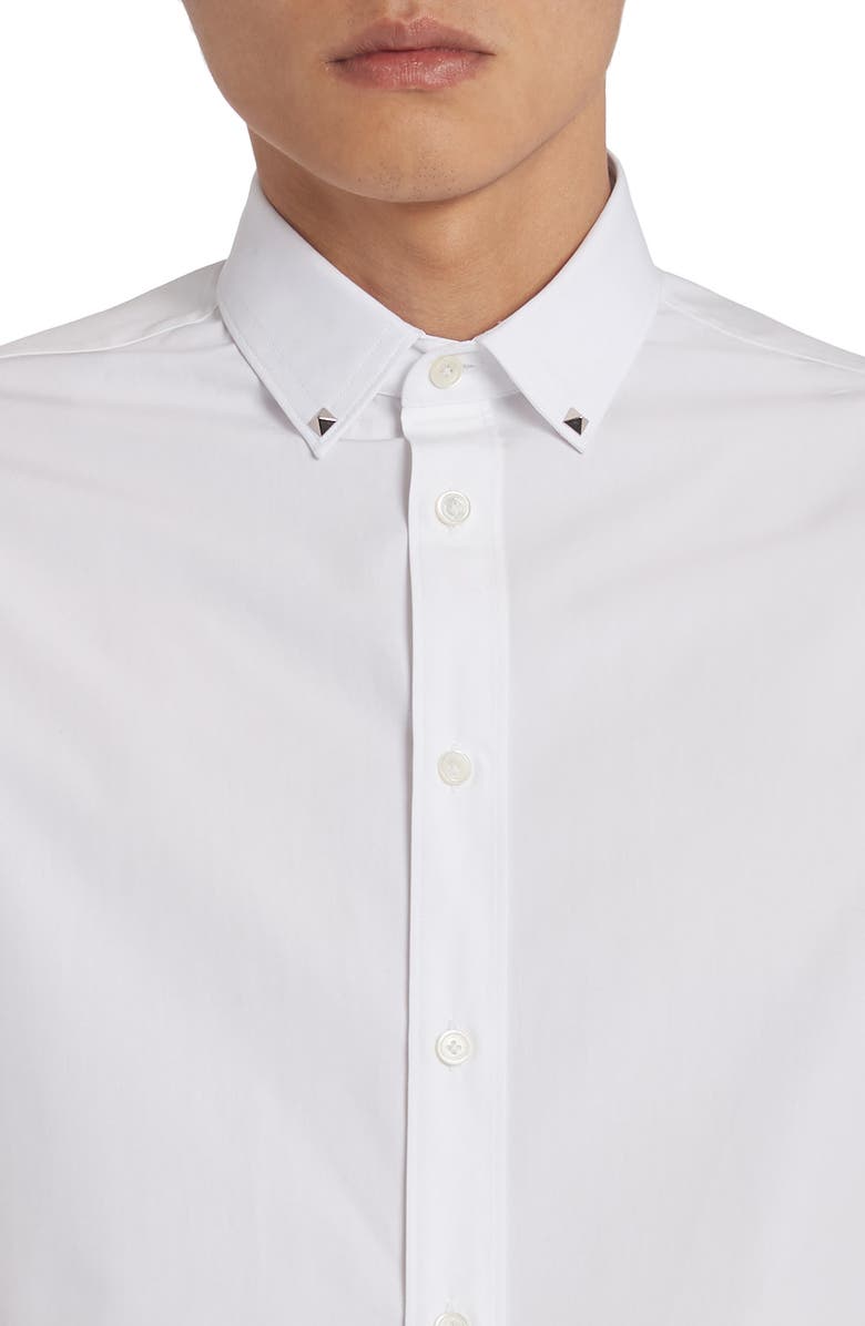 Valentino Stud Collar Cotton Poplin Button-Up Shirt, Alternate, color, 