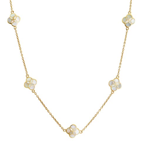 Sterling With 18K Gold Overlay And Gemstones Five Petal Station Necklace