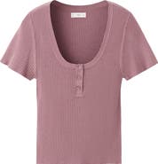 MANGO TEEN Scoop Neck Short Sleeve Henley Top