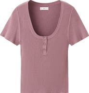 MANGO TEEN Scoop Neck Short Sleeve Henley Top