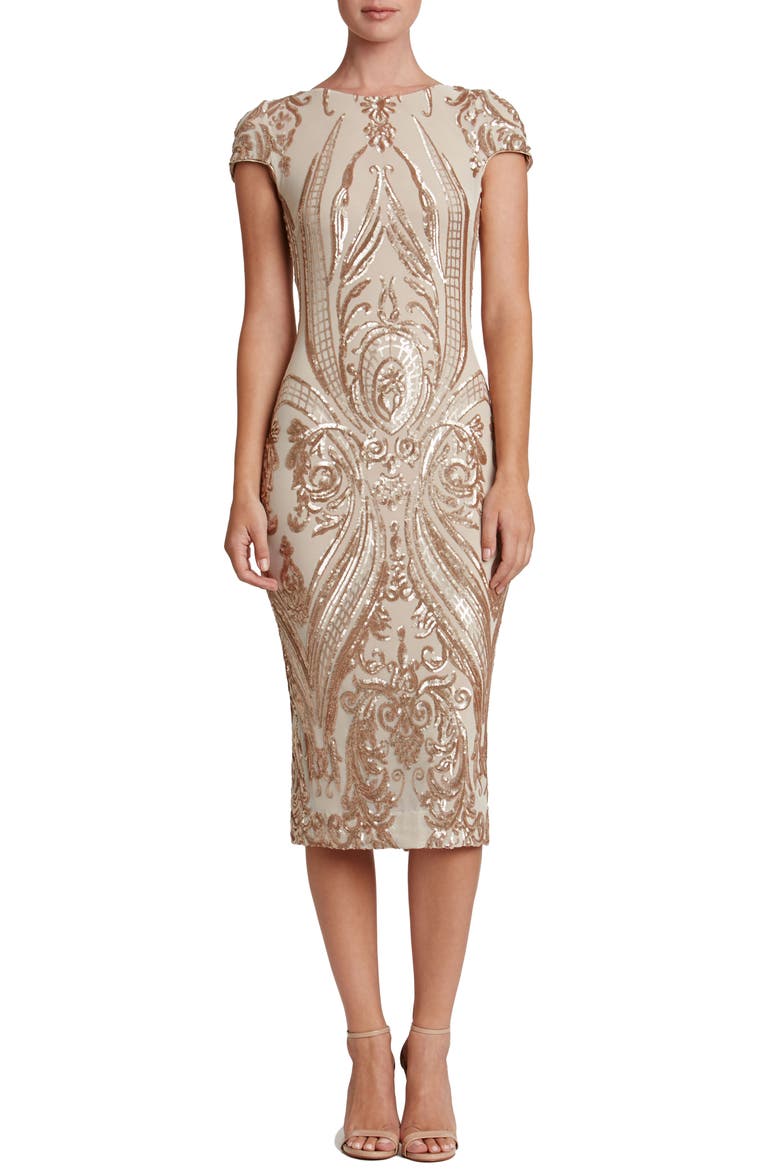 Brandi Sequin Body-Con Dress, Main, color, CHAMPAGNE/ NUDE