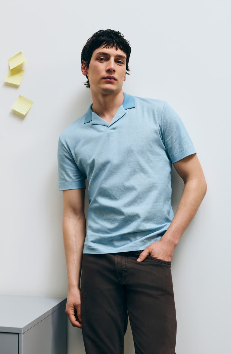 BOSS Pye Textured Johnny Collar Polo, Alternate, color, Light Blue