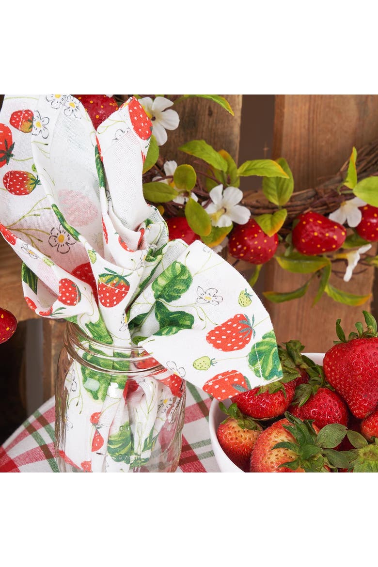 Strawberry Patch & Plaid Napkin Set of 6, Alternate, color, Red