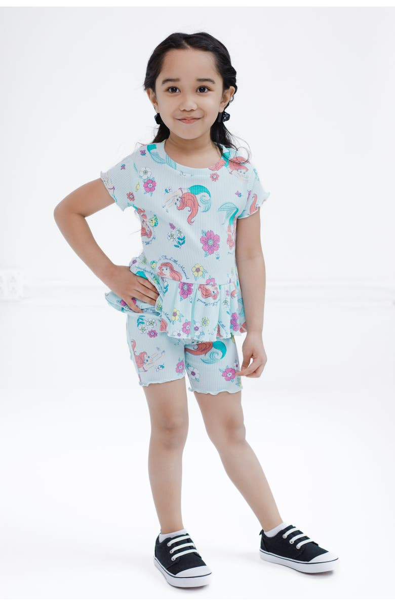 Disney Ribbed T-Shirt & Shorts Set, Alternate, color, Princess Ariel Green Green