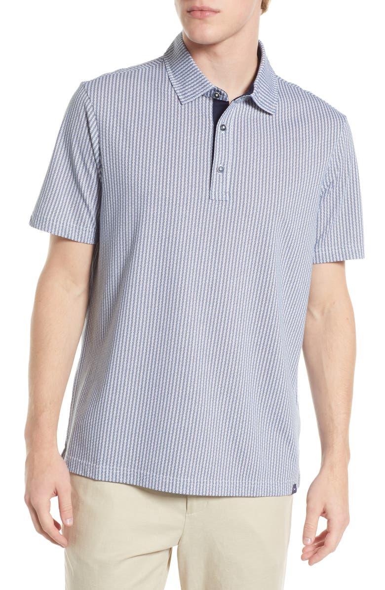 Brax Men's Pico Geometric Print Cotton Blend Polo, Main, color, White