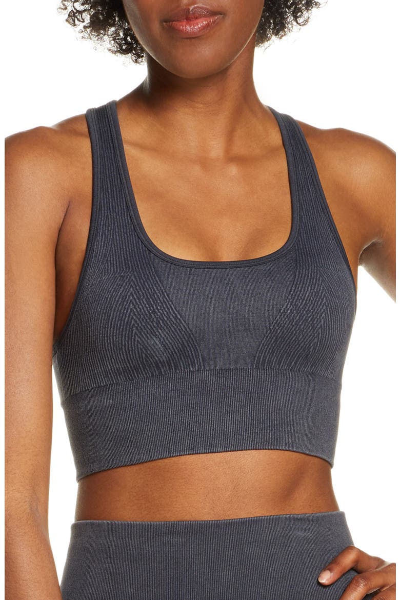 Miner Ribbed Seamless Longline Sports Bra, Main, color, BLACK