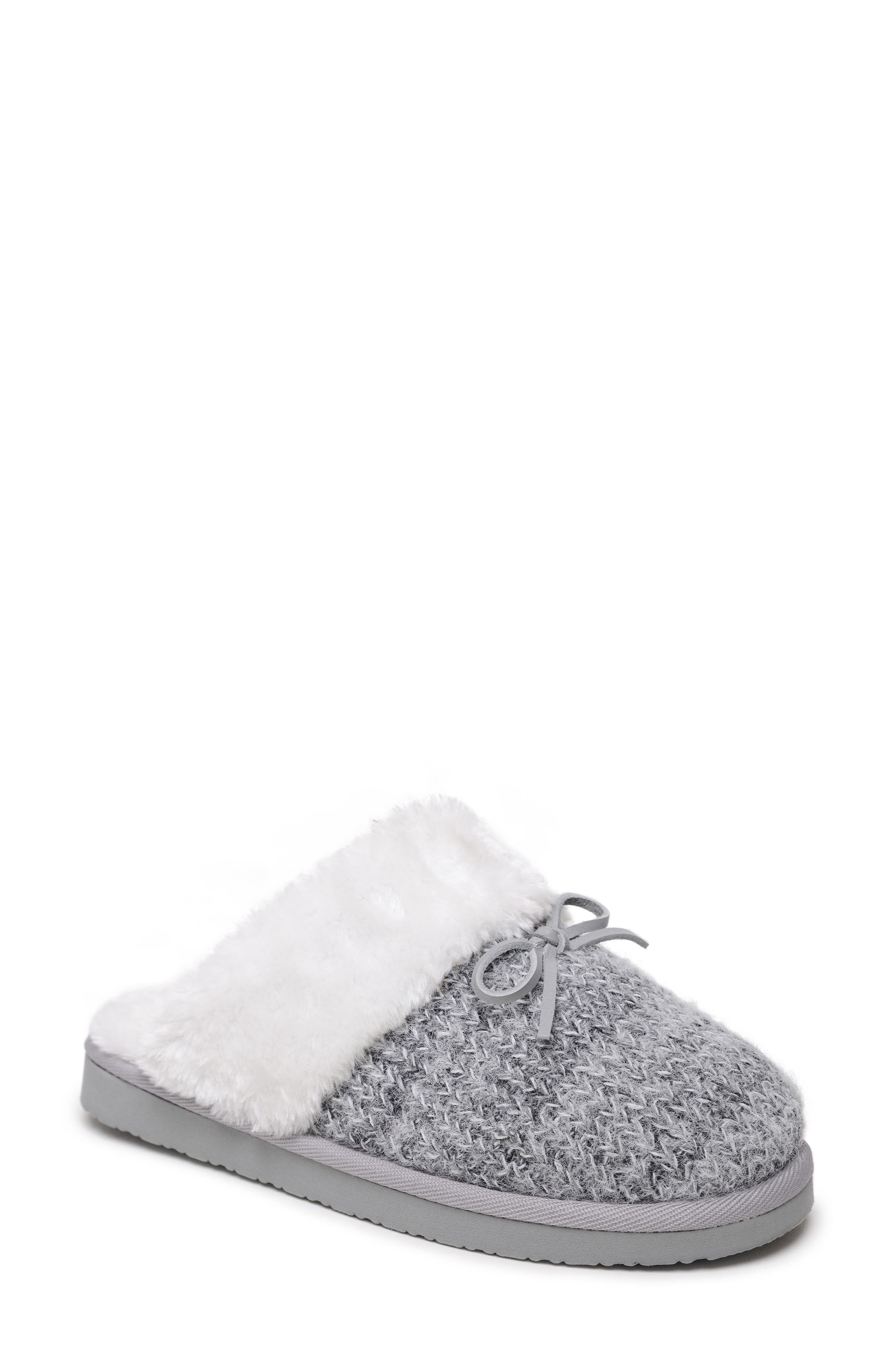 Flurry Scuff Faux Fur Slipper, Main, color, GREY/ WHITE