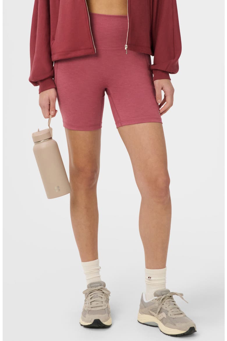 Ultimate Move High Waist Pocket Bike Shorts, Main, color, SIENNA PINK MARL