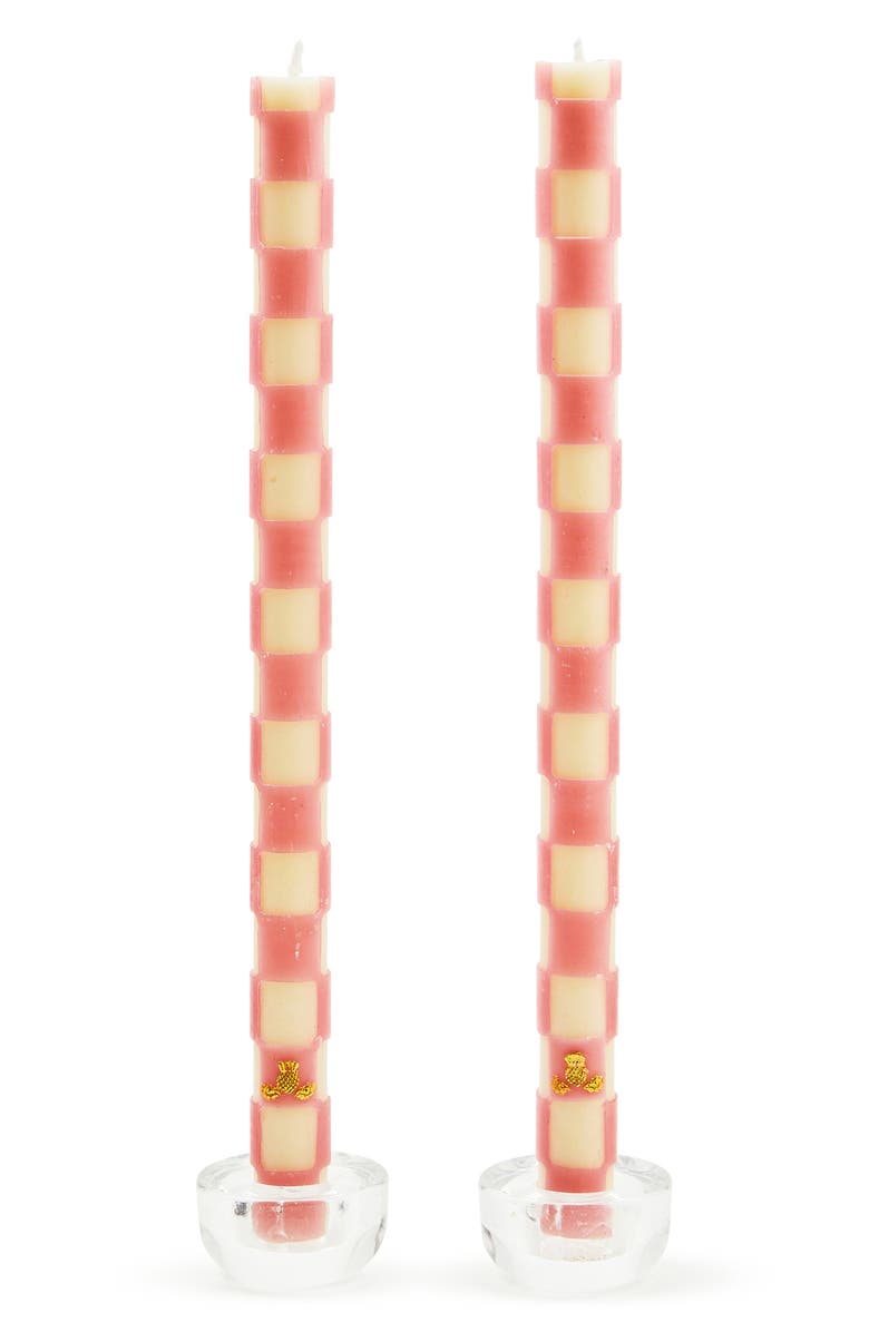 MACKENZIE CHILDS Set of 2 Pink Check Taper Dinner Candles, Main, color, Pink