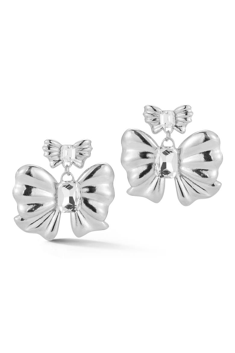 Bow Cubic Zirconia Drop Earrings, Main, color, SILVER
