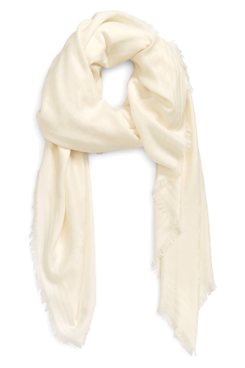 Skull Jacquard Wool Scarf, Alternate, color, 9200 IVORY