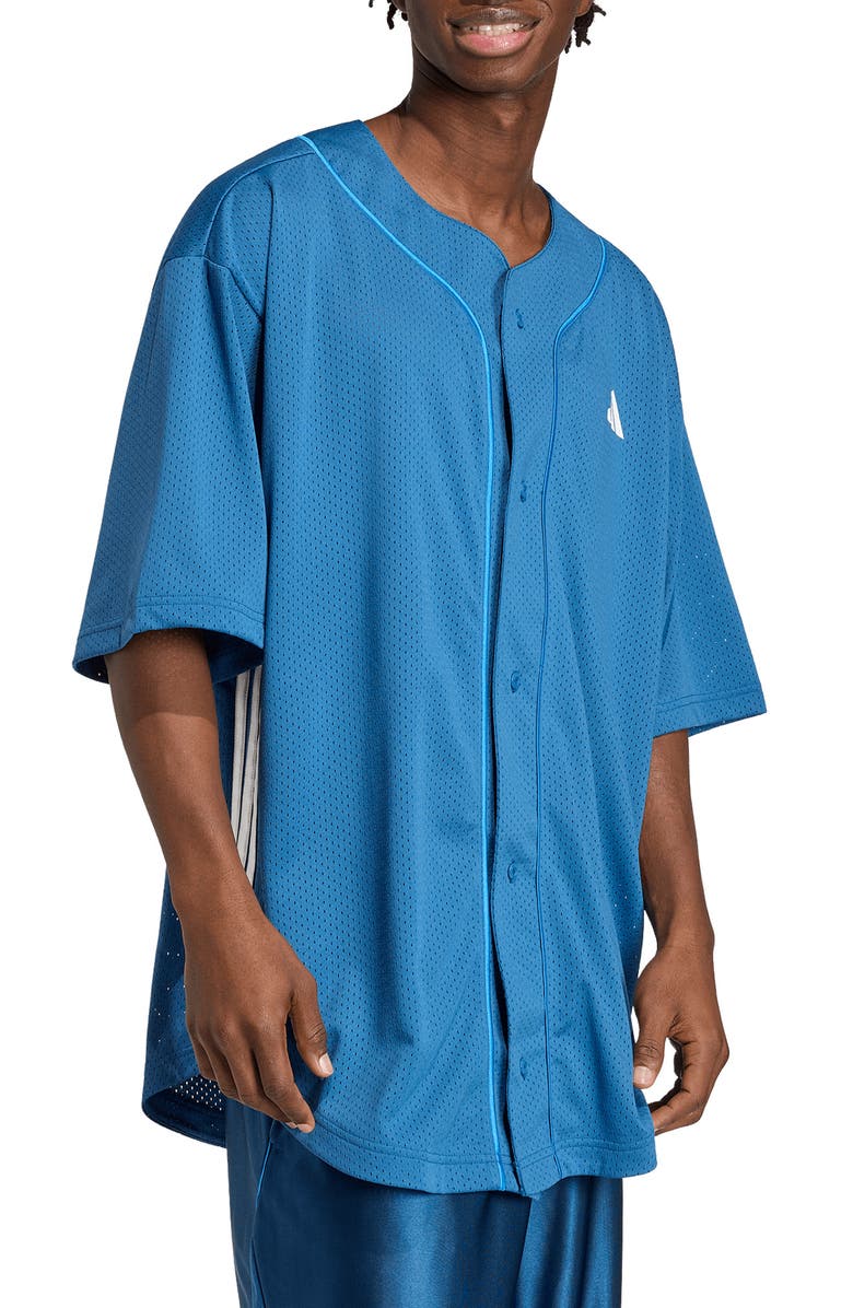 adidas Stadium Mesh Baseball Shirt, Main, color, Dusky Petrol/ Ray Blue/ White