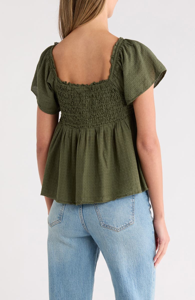 Lucky Brand Smocked Babydoll Top, Alternate, color, Dusty Olive
