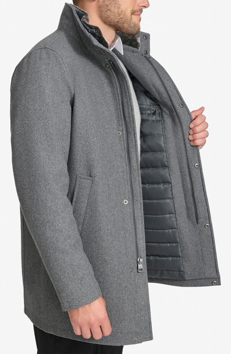 Calvin Klein Walking Wool Blend Coat with Faux Fur Trim, Alternate, color, Charcoal