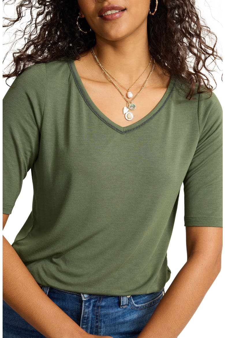 Kauai Beaded V Neck T-Shirt, Main, color, PALM MOSS
