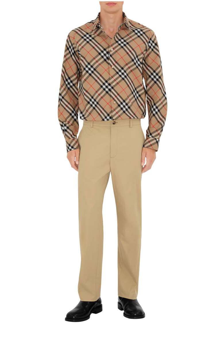 Burberry Regular Fit Check Cotton Shirt, Main, color, Sand