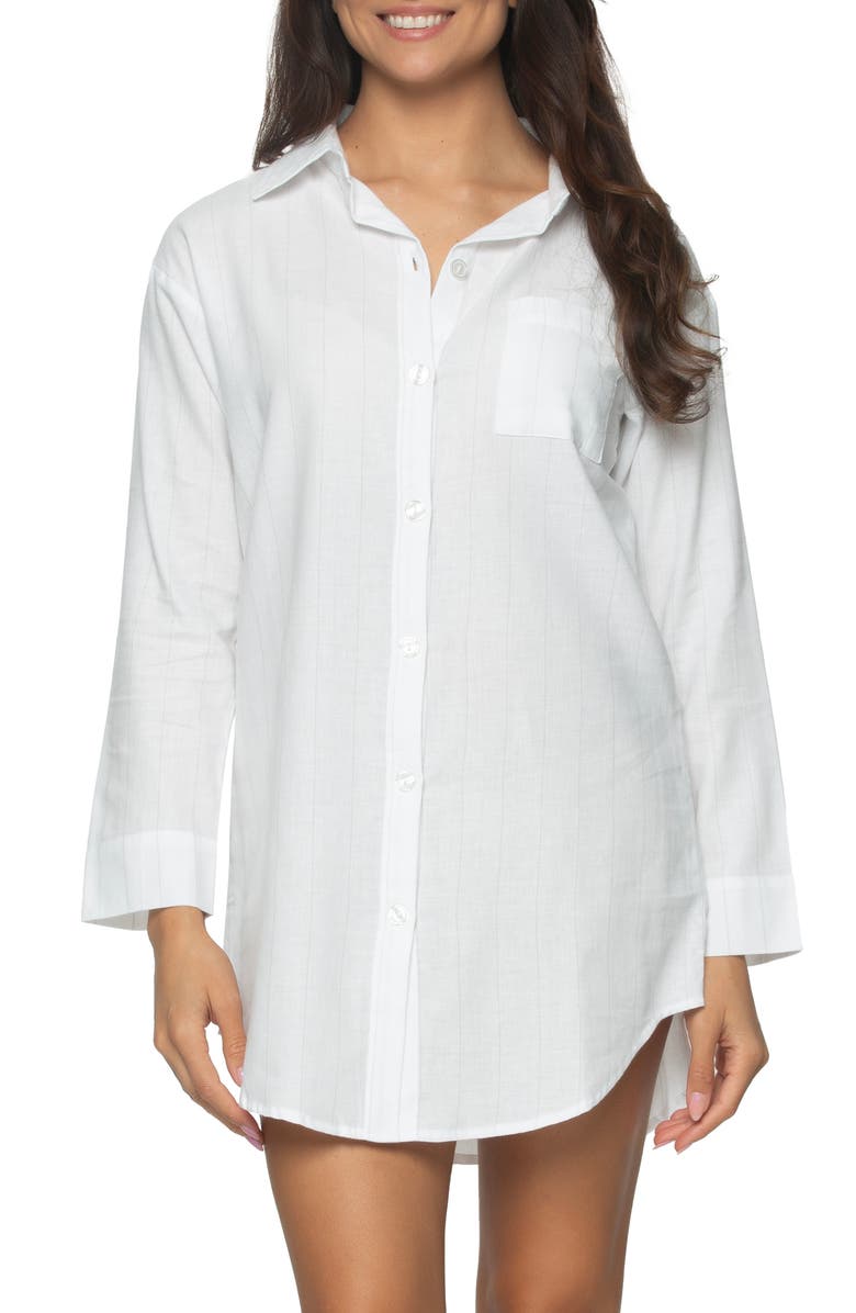 Felina Mirielle Sleep Shirt, Main, color, White Grey Stripe
