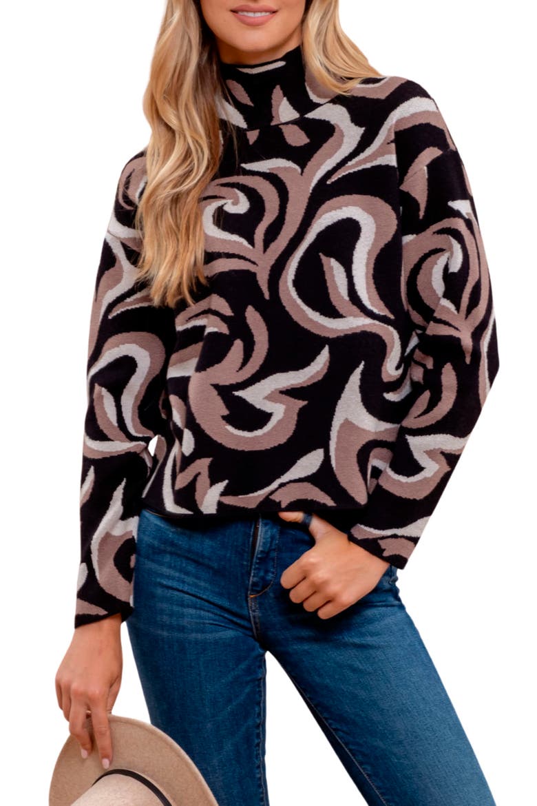 Swirl Pullover Sweater, Main, color, BLACK MULTI