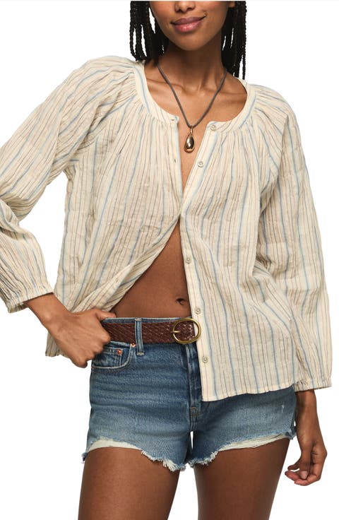 Ditsy Floral Stretch Cotton Button-Up Top