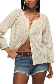 Lucky Brand Ditsy Floral Stretch Cotton Button-Up Top