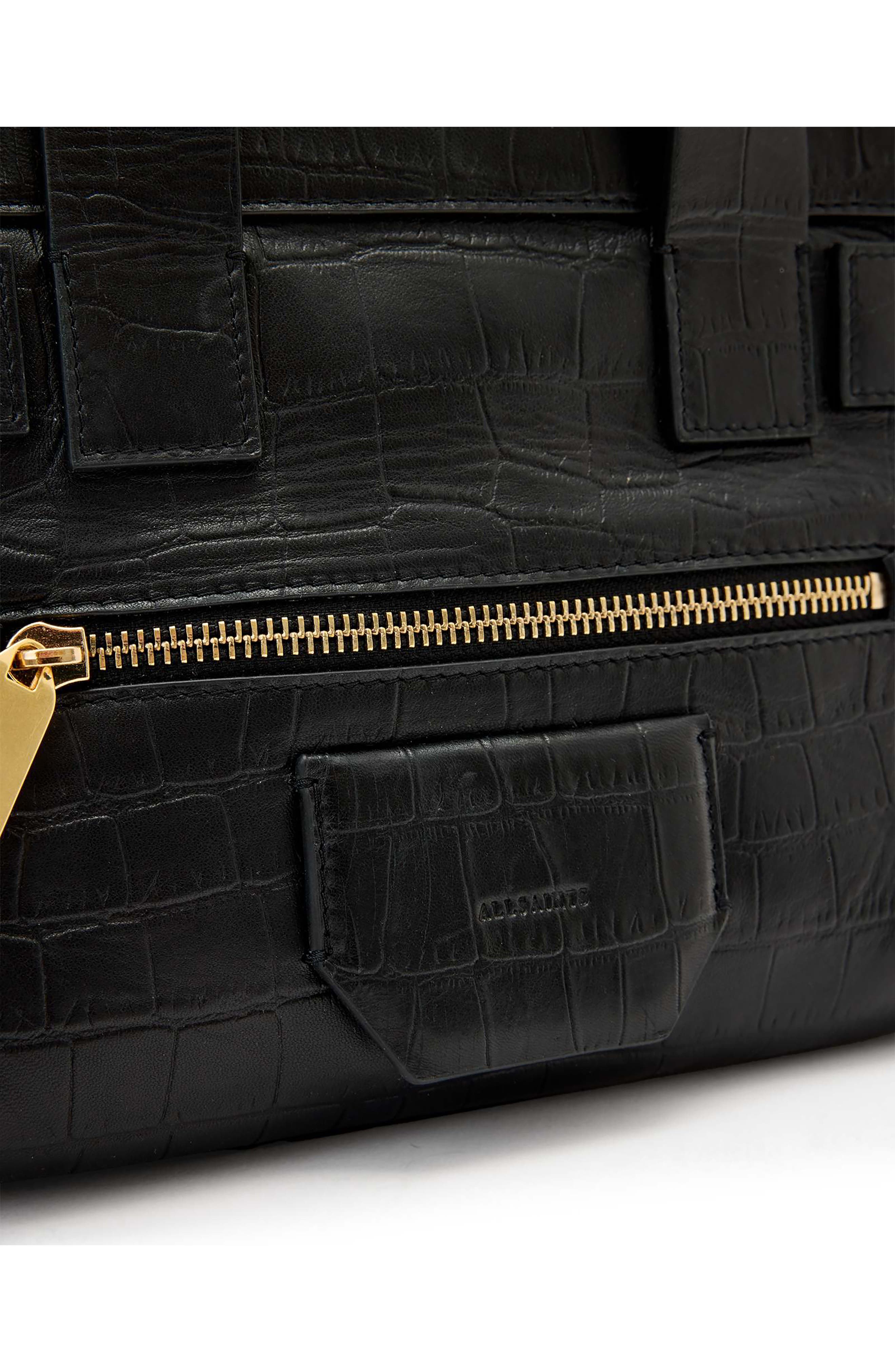 Perez Mini Croc Embossed Leather Crossbody Bag, Alternate, color, BLACK