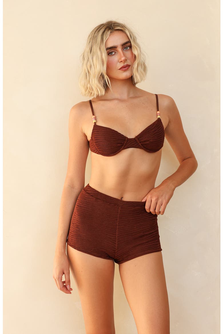 Farrah Elastic Waist Booty Short, Alternate, color, Mocha Crinkle