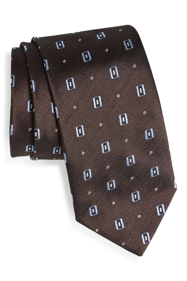Geometric Jacquard Silk Tie, Main, color, MEDIUM BROWN