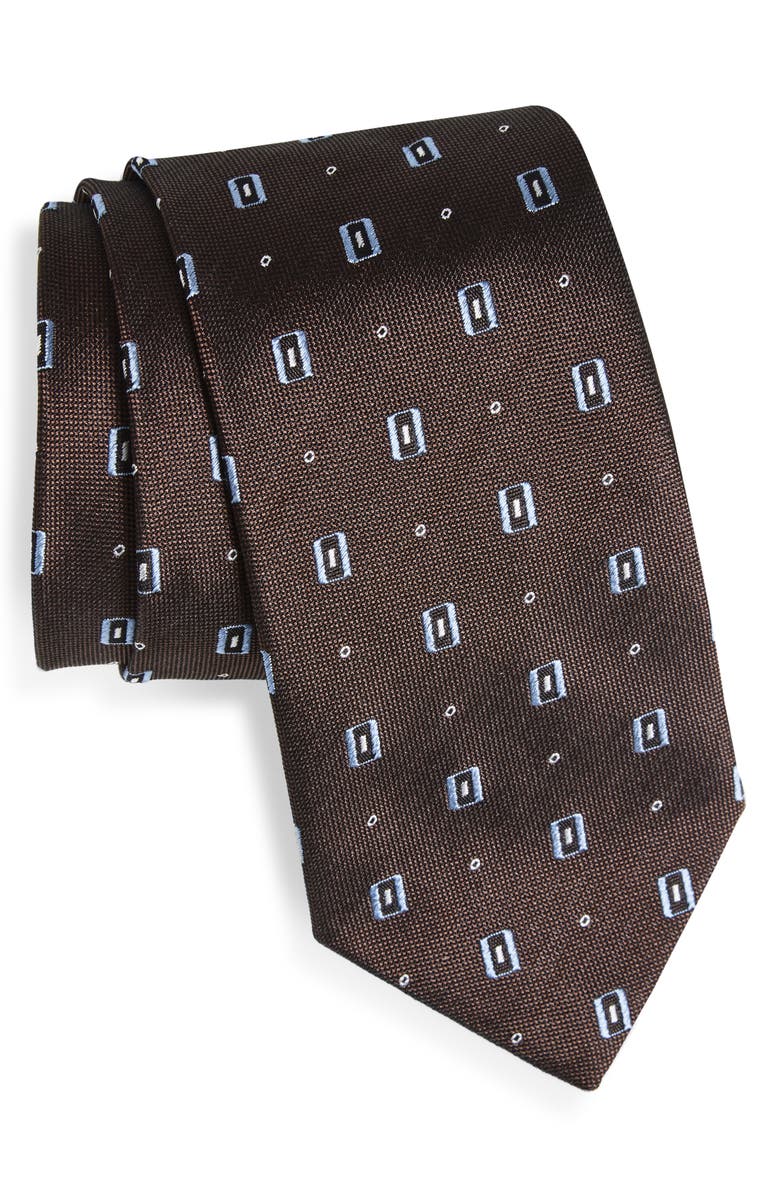 BOSS Geometric Jacquard Silk Tie, Main, color, Medium Brown