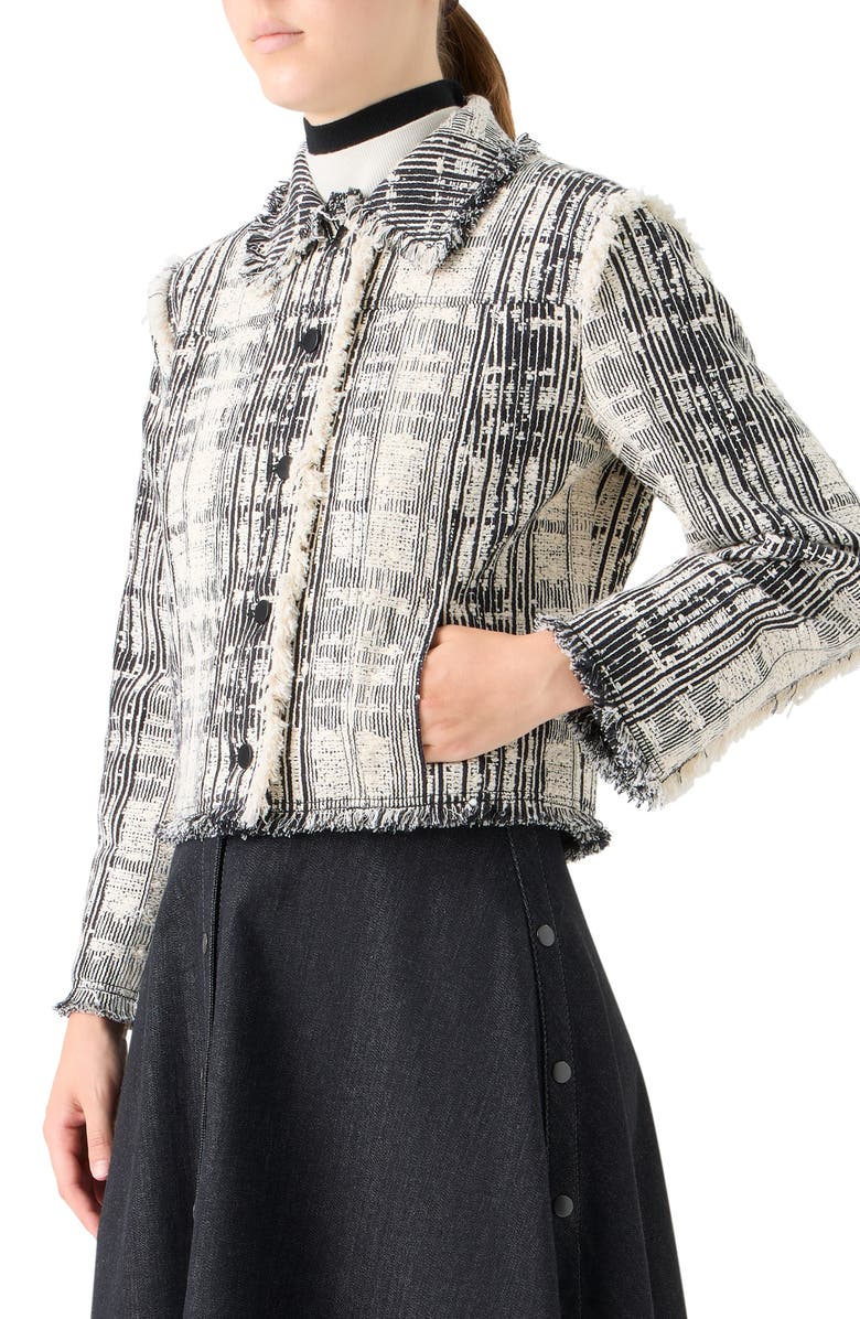 Akris punto Fringe Trim Mixed Tweed Crop Jacket, Alternate, color, Black-Ivory
