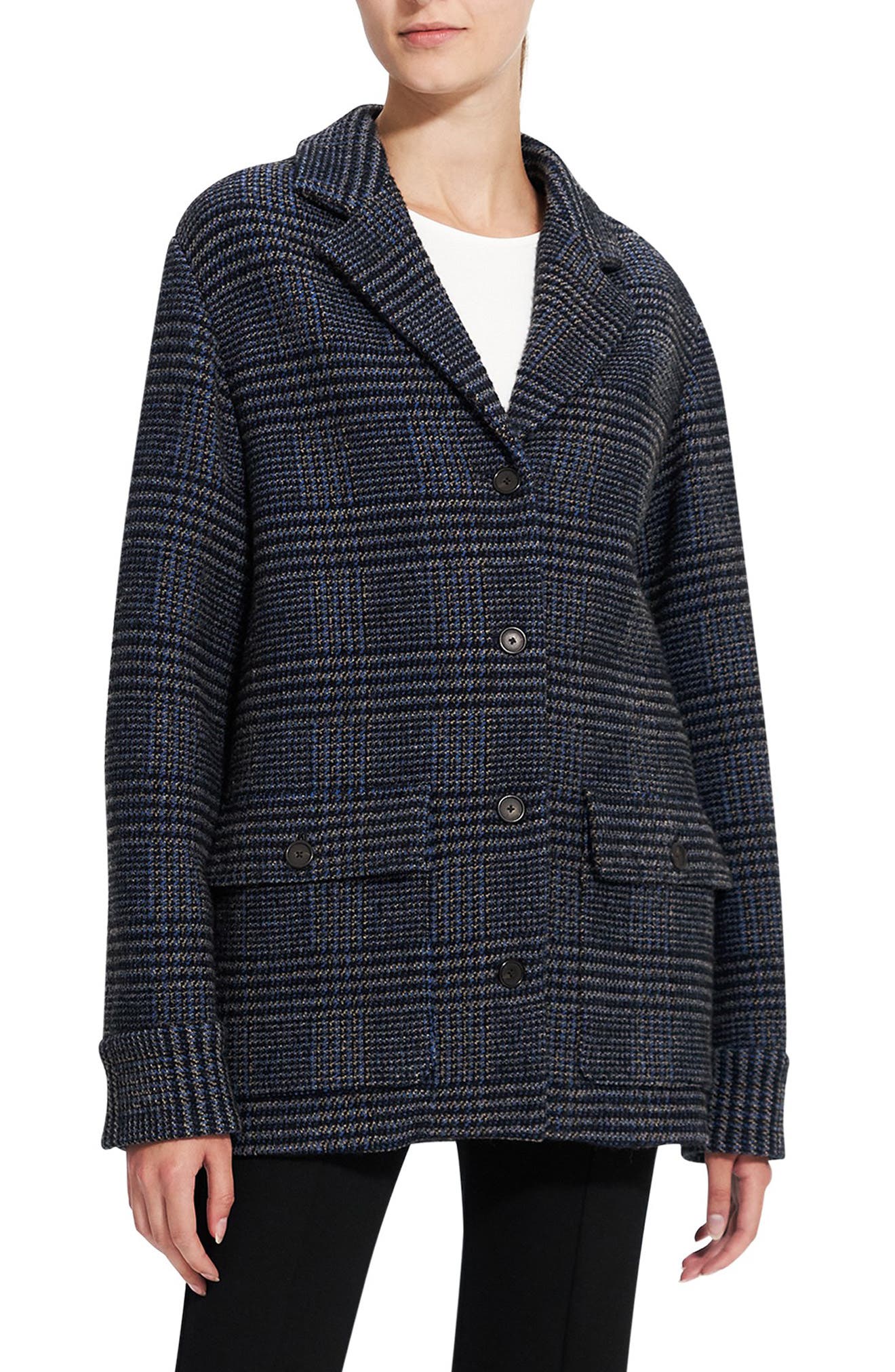 Plaid Stretch Wool & Cotton Shirt Jacket