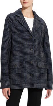 Theory Plaid Stretch Wool & Cotton Shirt Jacket