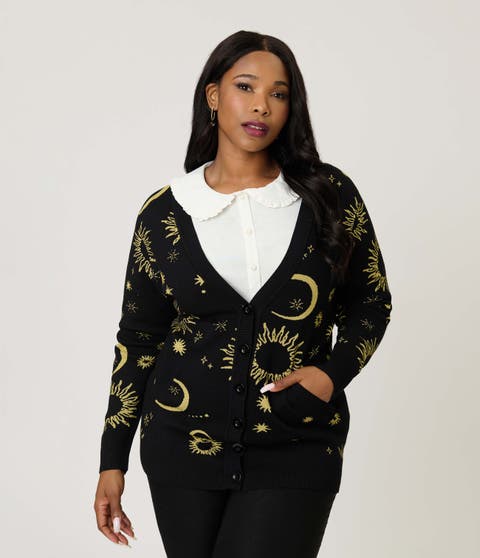 Plus Size Printed Knit Long Cardigan