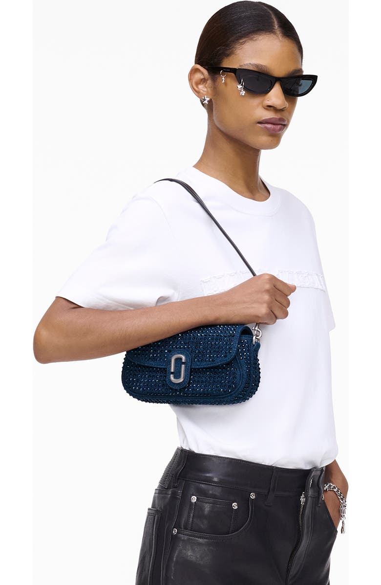 Marc Jacobs The Clover Crystal Embellished Denim Shoulder Bag, Alternate, color,