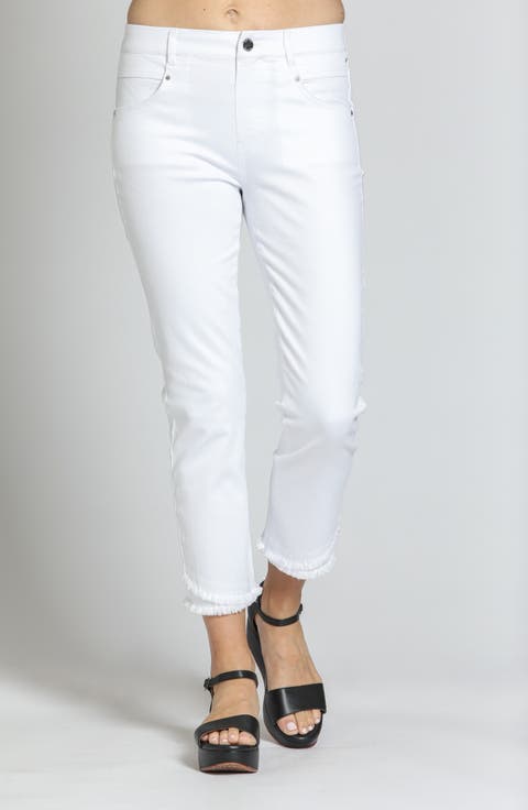 Olivia Double Frayed Mid Rise Ankle Slim Jeans