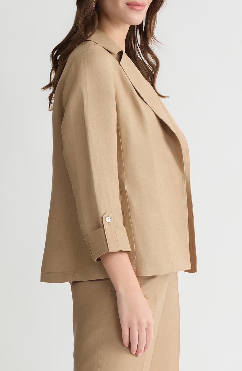 KASPER Seamed Open Front Linen Blend Jacket, Alternate, color, Toasted Wheat