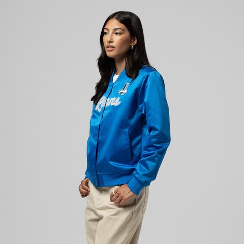 Women's Mitchell & Ness  Blue Detroit Lions Full-Snap Satin Jacket