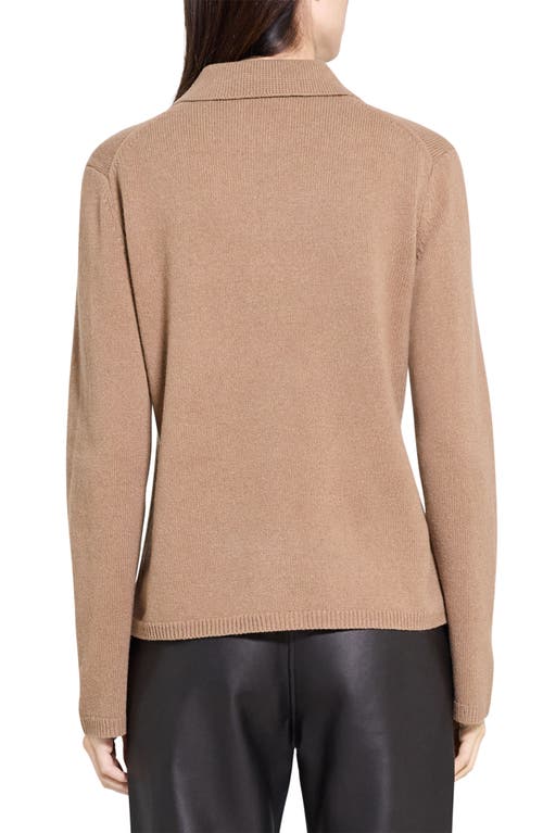 Theory Collar Cashmere & Wool Rib Cardigan In Brown