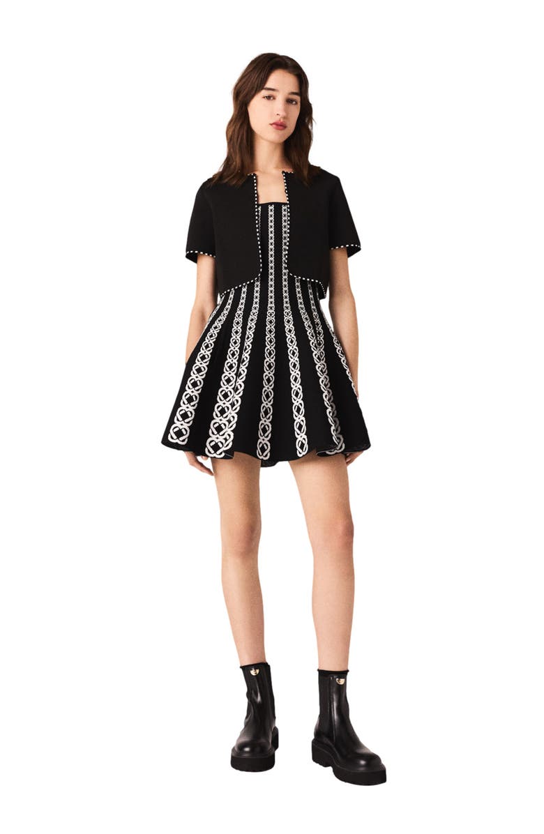 maje Cropped short sleeve cardigan, Main, color, Black/Ecru