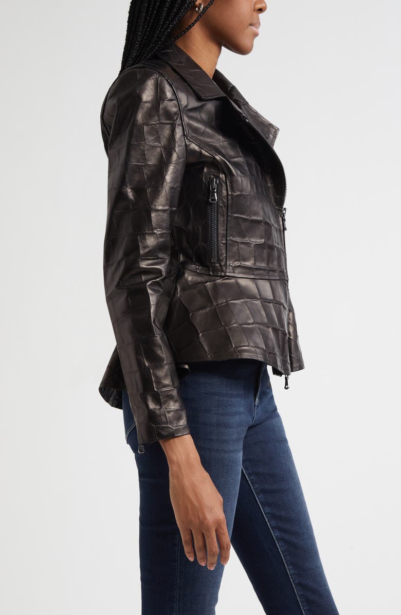 L'AGENCE Lyric Peplum Biker Jacket, Alternate, color, Black