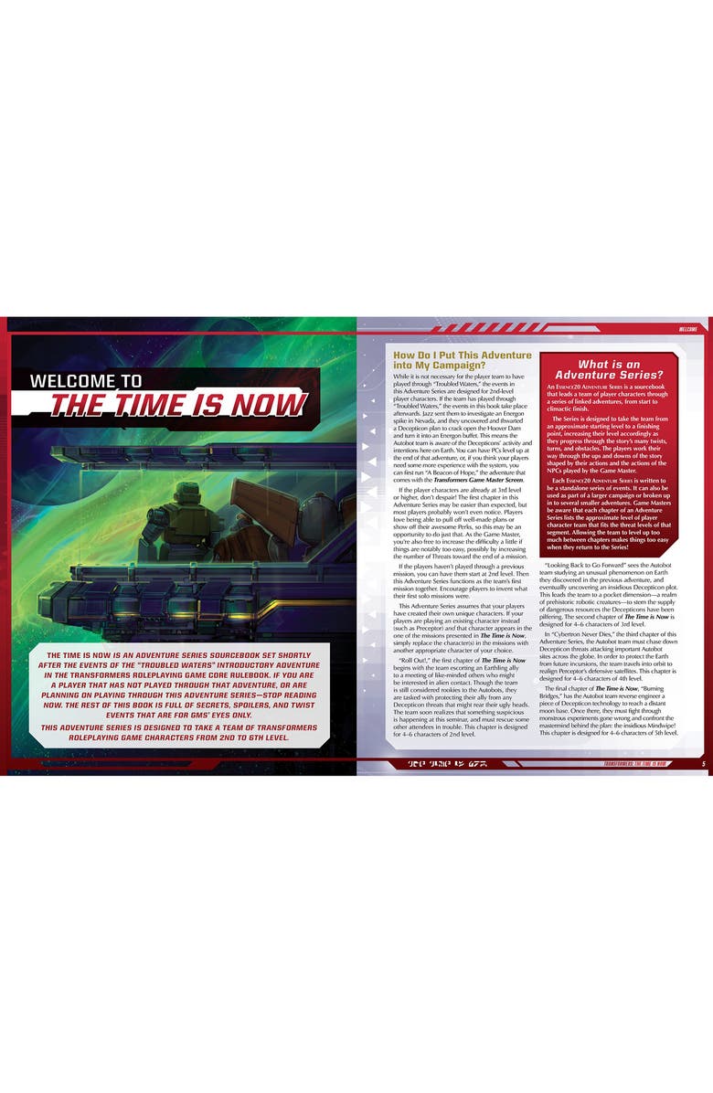 Renegade Game Studios Transformers Roleplaying Game The Time is Now Adventure Book, Alternate, color, Multicolored