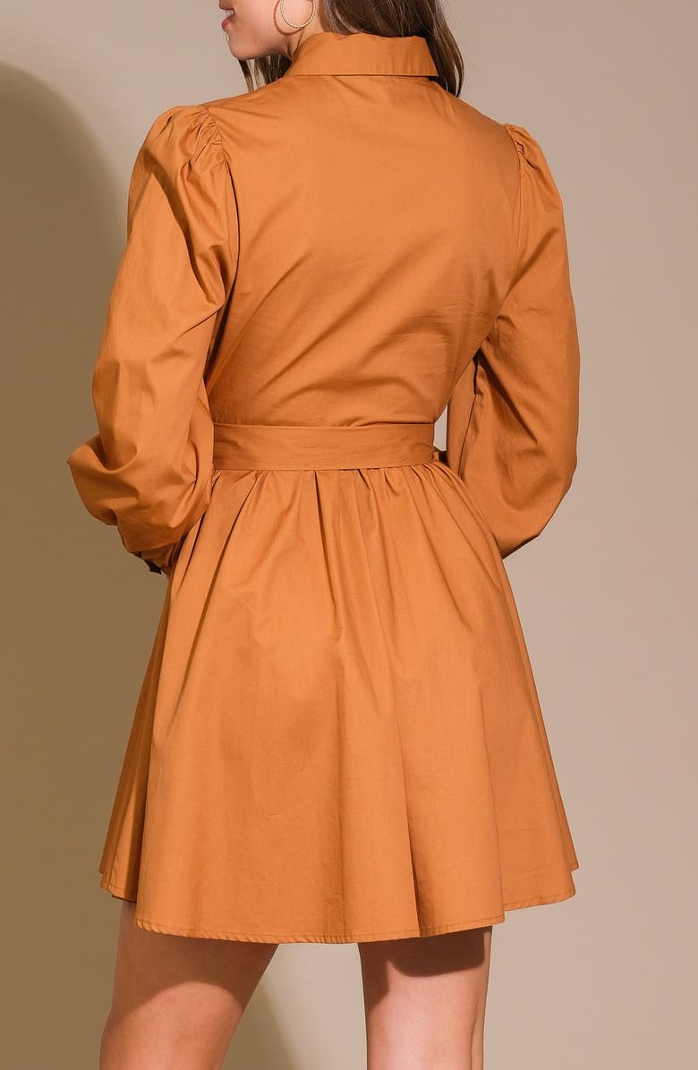 FLYING TOMATO Solid Mini Shirtdress, Alternate, color, Caramel