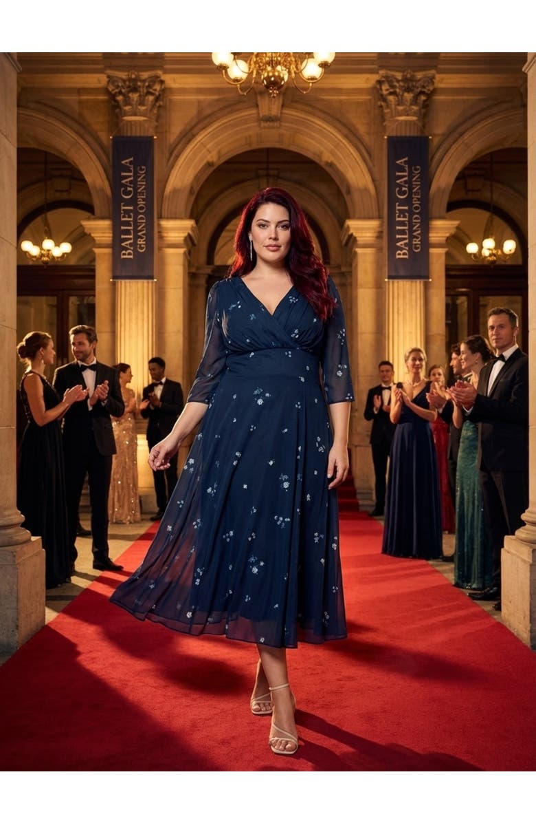 Scarlett & Jo Helena Floral Midi Dress, Alternate, color, Navy Ditsy