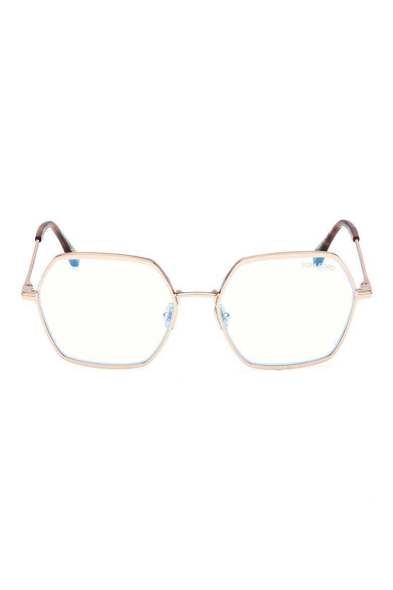 56mm Geometric Blue Light Blocking Optical Glasses, Main, color, ROSE GOLD/ BLUE BLOCK LENSES