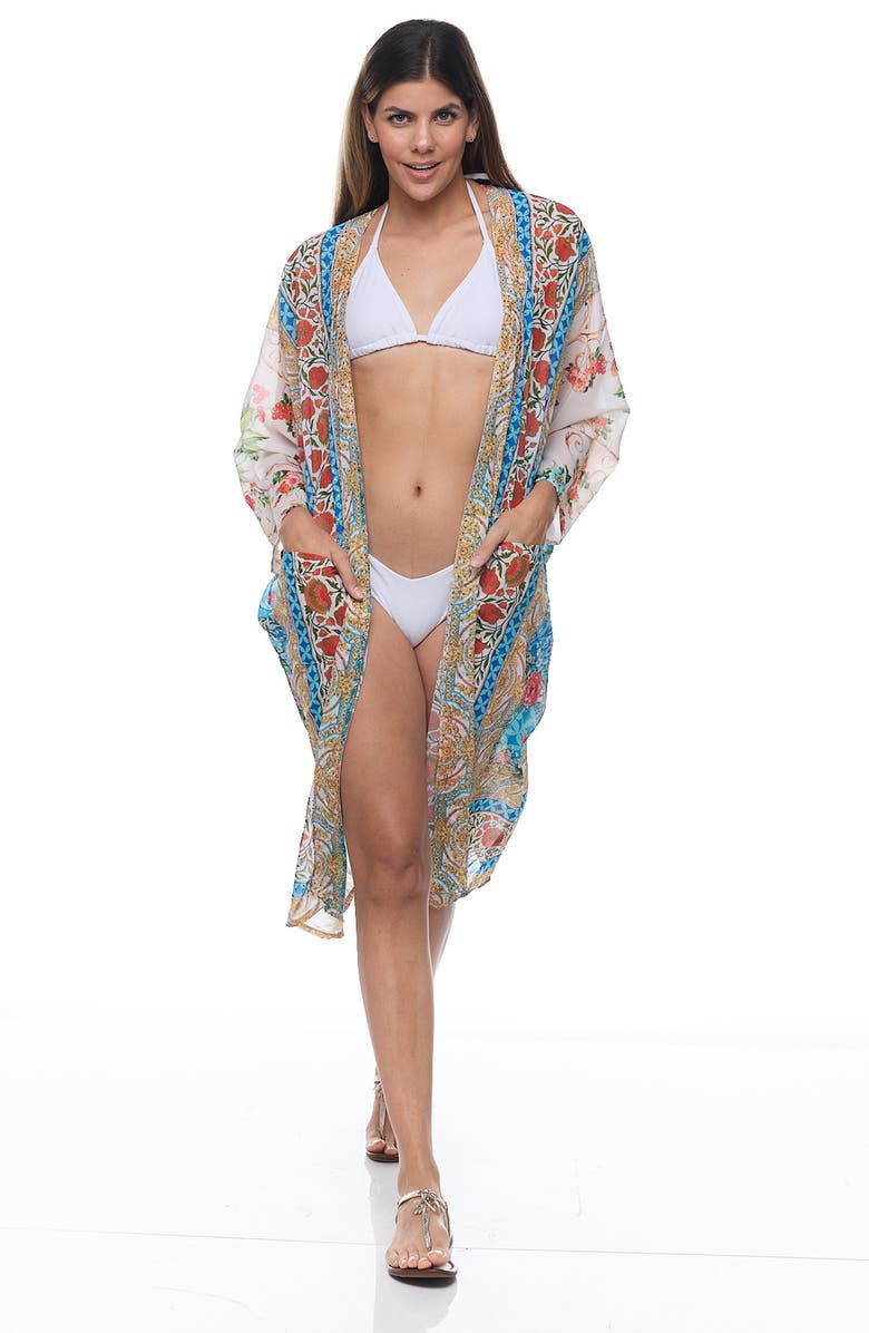 RANEES Floral Pocket Cover-Up Duster, Alternate, color, Blue