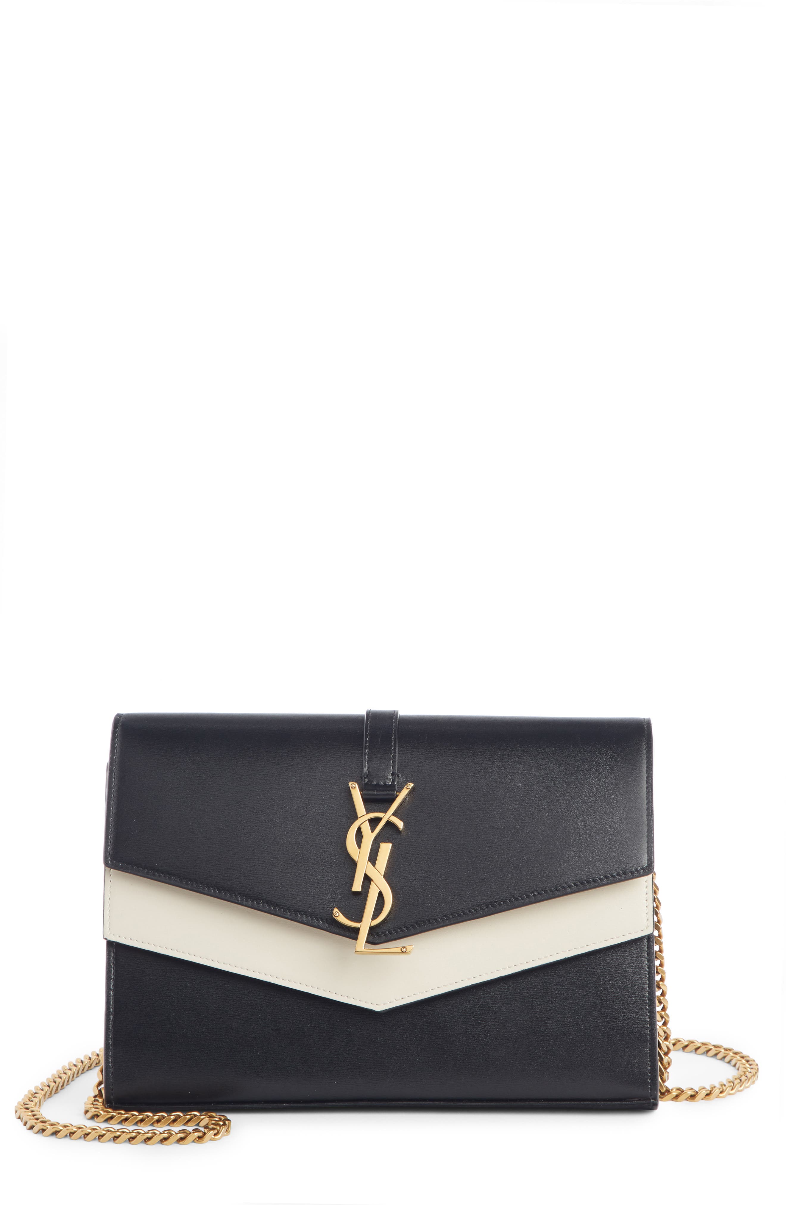 Sulpice Colorblock Leather Shoulder Wallet, Main, color, NERO/ CREMA SOFT
