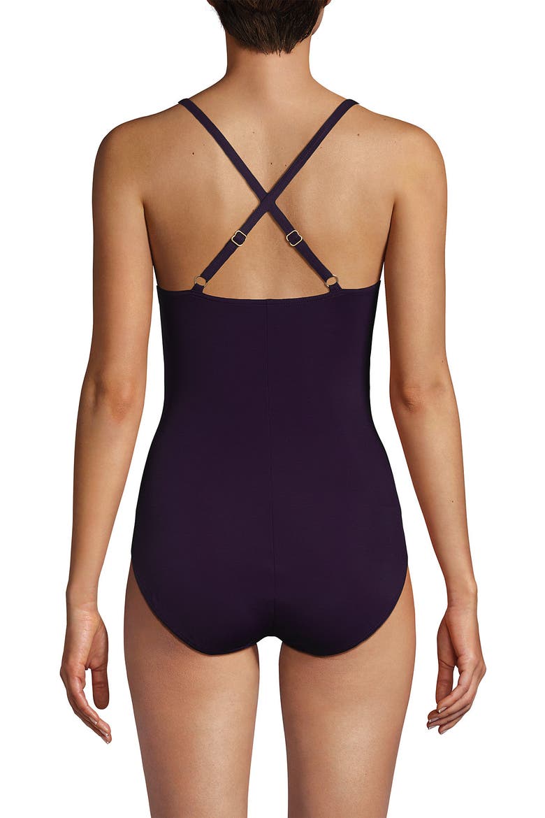 D-Cup New SlenderSuit Pleated Low Leg One Piece Swimsuit, Alternate, color, Blackberry