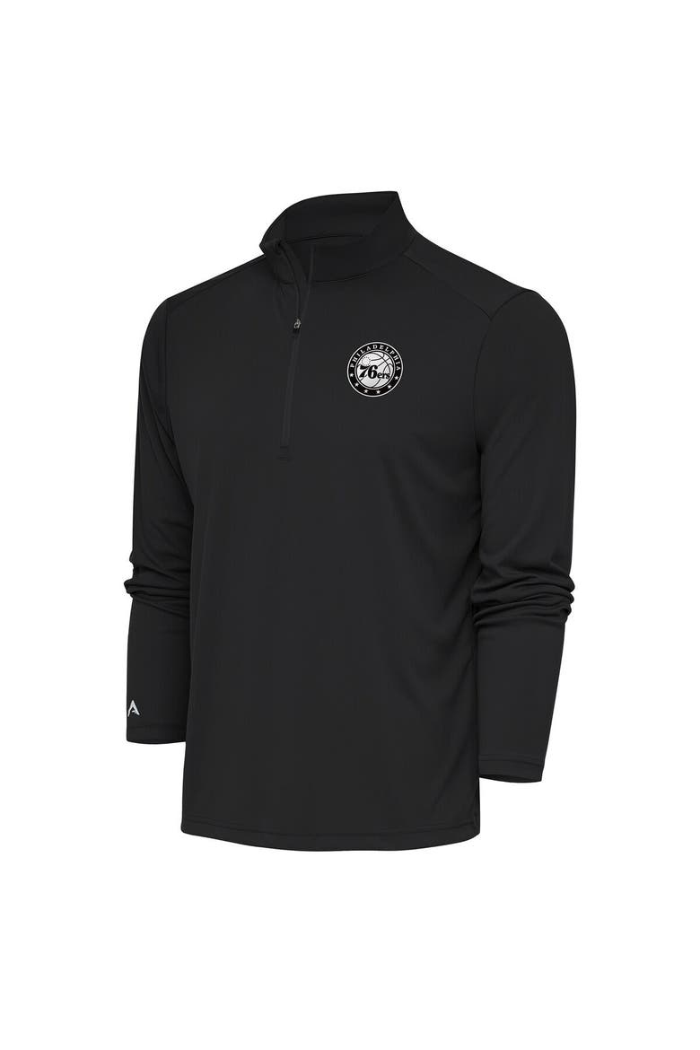 Men's Antigua Charcoal Philadelphia 76ers Metallic Logo Tribute Quarter-Zip Pullover, Alternate, color, Charcoal