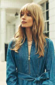 Boden Front Zip Long Sleeve Denim Maxi Dress